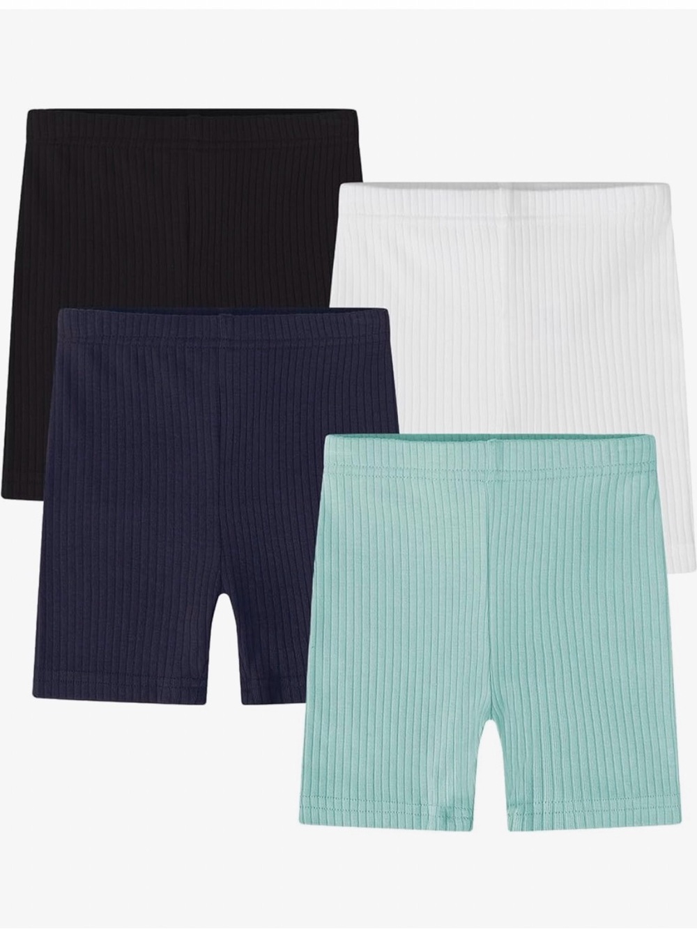 Kids Ribbed Bike Shorts 4-Pack - Black, White, Deep Blue & Mint